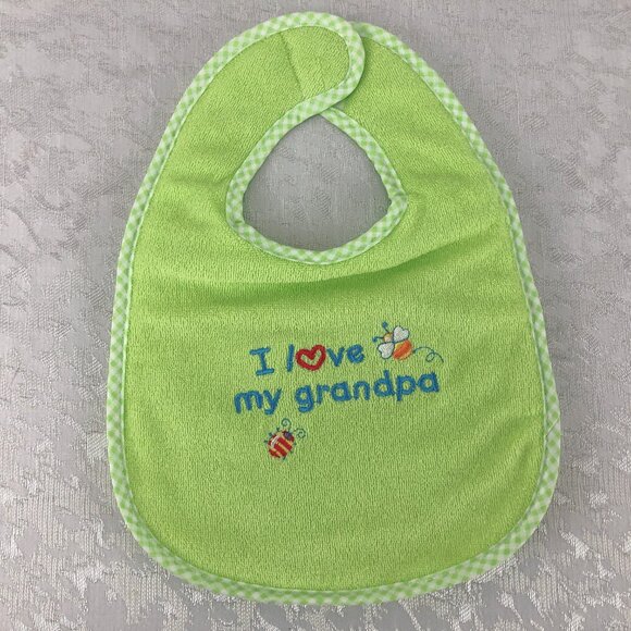 Hamco “I Love My Grandma” and “I Love My Grandpa” Unisex Applique Baby Bib Set - Picture 9 of 16